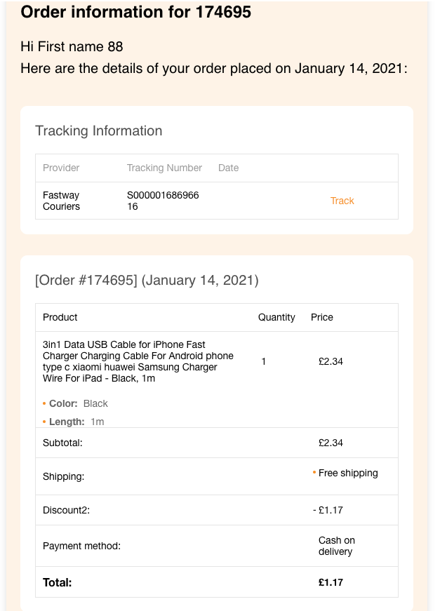 Set tracking for your orders with Woo DSers - Email Example - Woo DSers