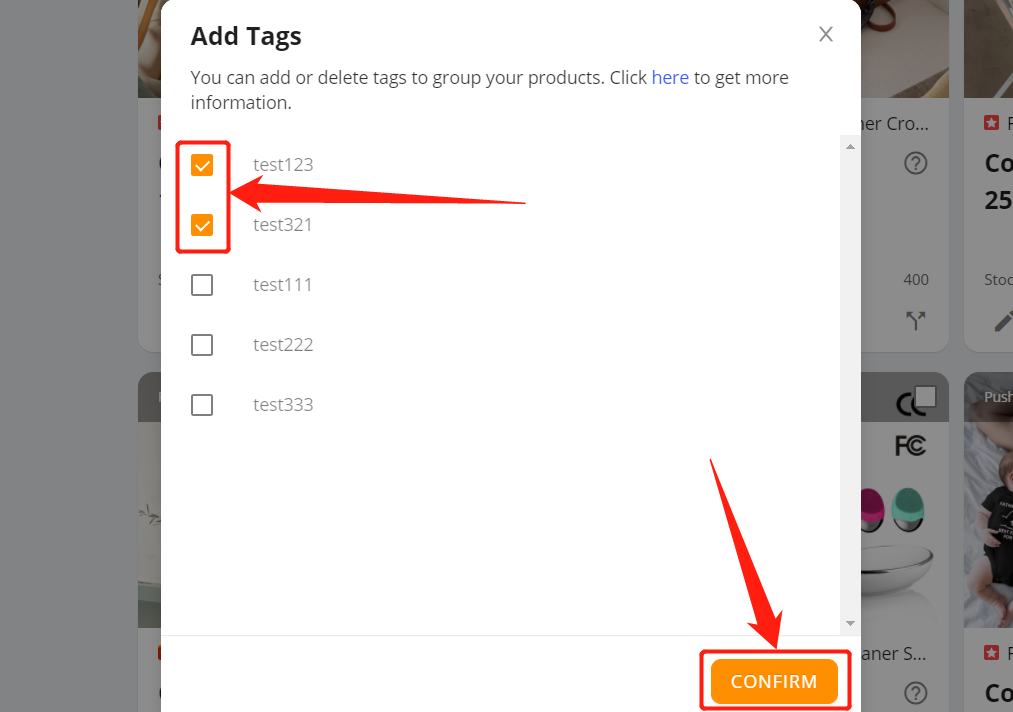 Tag products in Import List - confirm - Shopify DSers