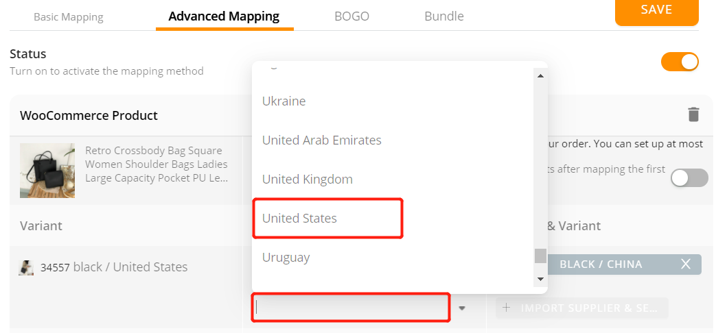 Advanced Mapping with Woo DSers - Select Spain - Woo DSers