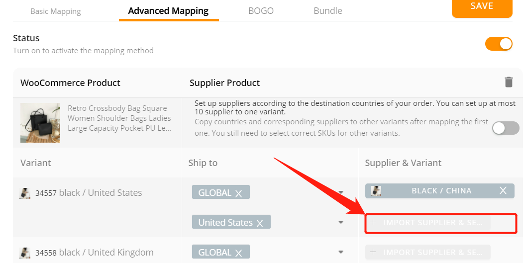 Advanced Mapping with Woo DSers - Click Import Supplier & Select variant - Woo DSers