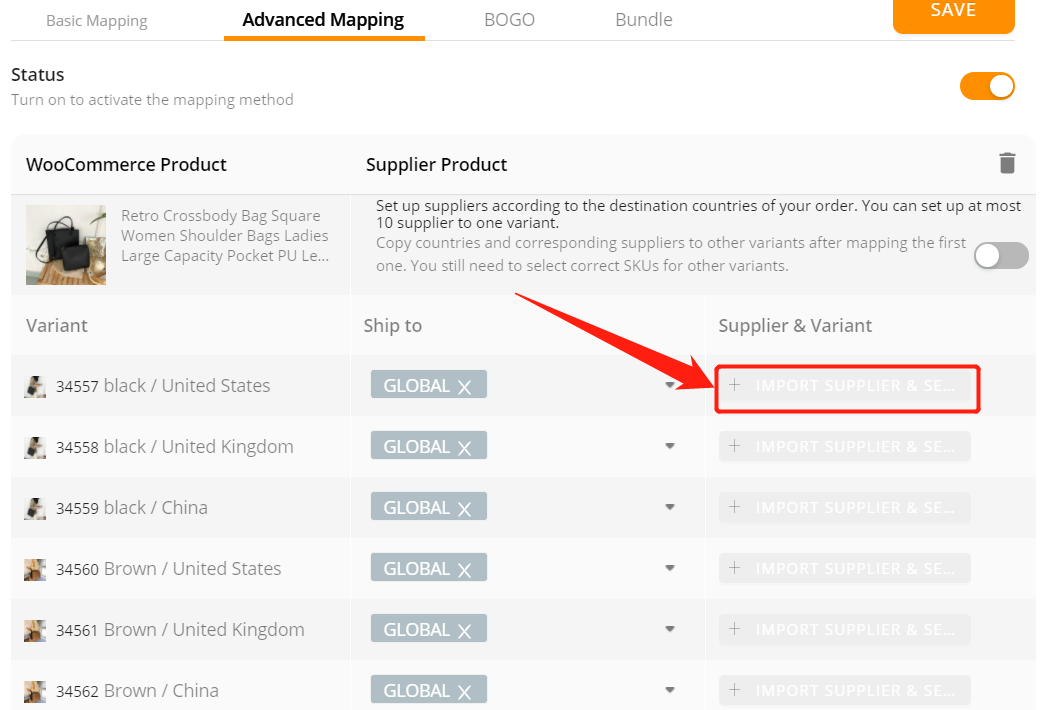 Advanced Mapping with Woo DSers - Click Import Supplier & Select variant - Woo DSers