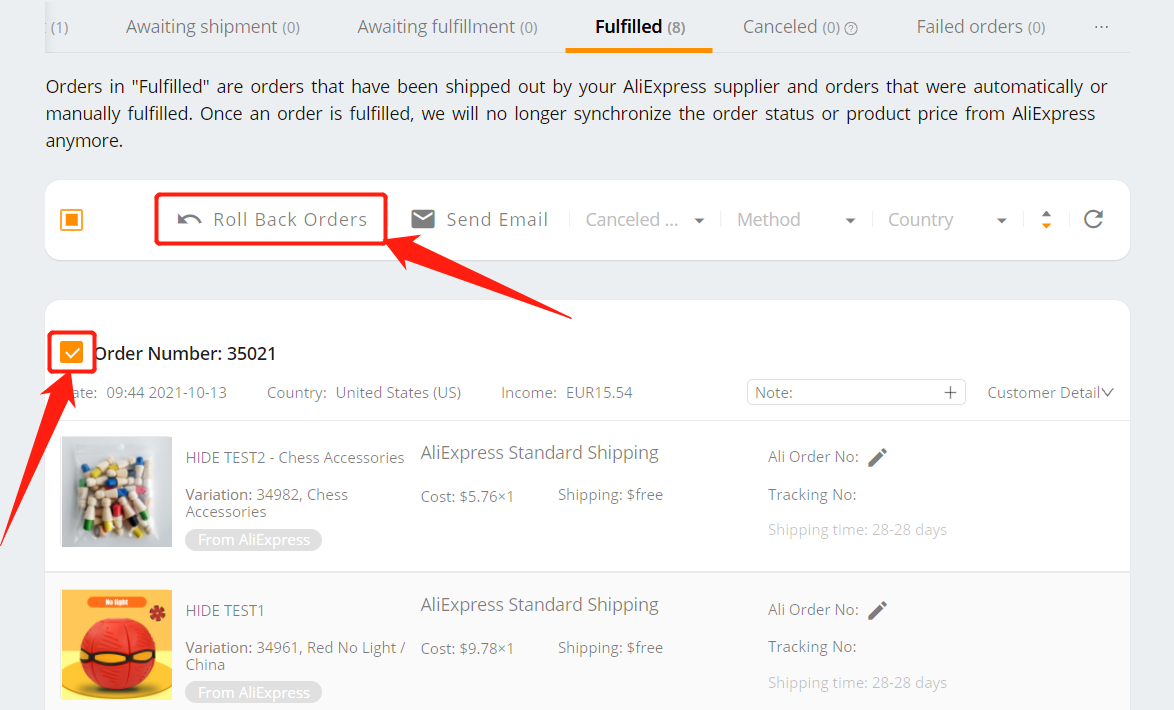 Cancel fulfillment of an order on DSers - Roll Back Orders - Woo DSers