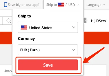 Change currency to pay on AliExpress - click Save - Woo DSers