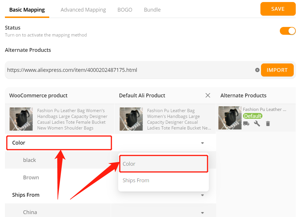 Connect AliExpress suppliers to your products with Woo DSers - Select attributes and variations - Woo DSers