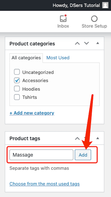 Create a product on WooCommerce with Woo DSers - Product Tags - Woo DSers