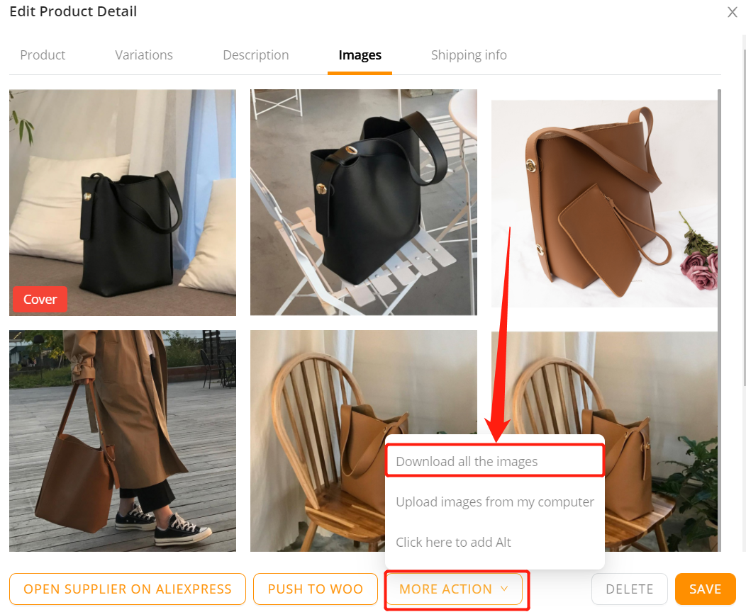 Edit a product on Woo DSers - Download all the images - Woo DSers
