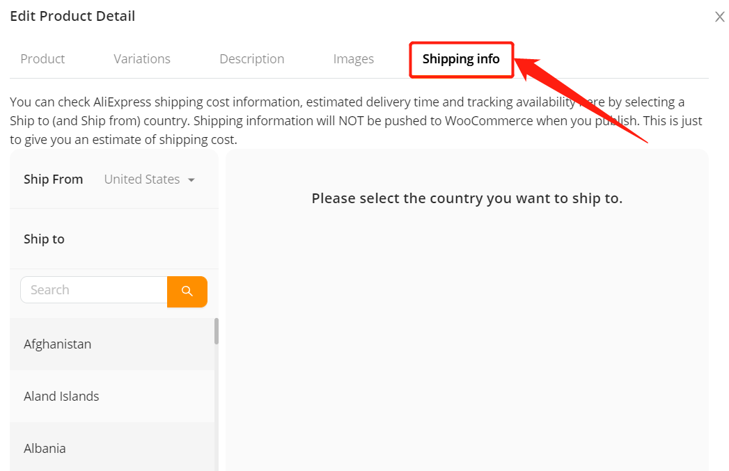 Edit a product on Woo DSers - Shipping info tab - Woo DSers