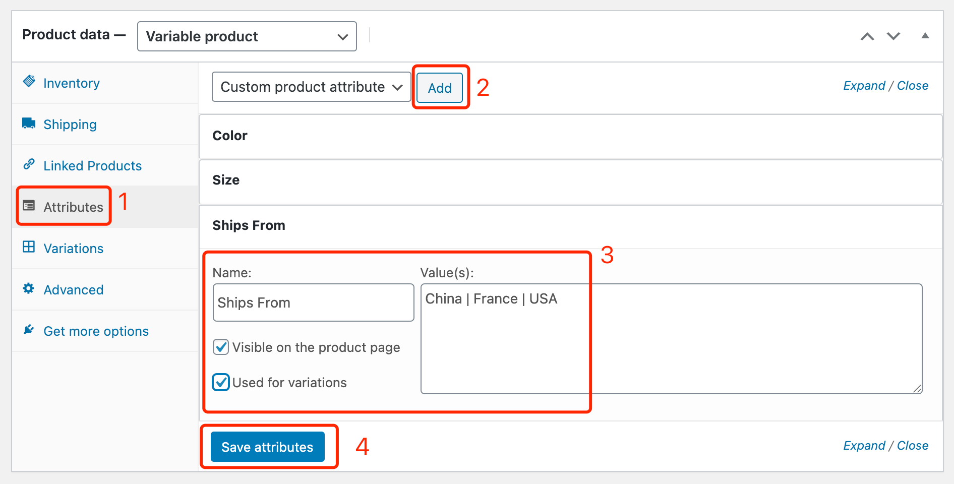 Edit a product on WooCommerce with Woo DSers - Attributes - Woo DSers