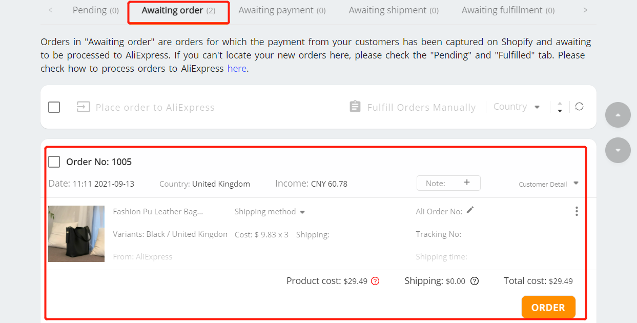 Edit an order on DSers - Access Awaiting order tab - Woo DSers