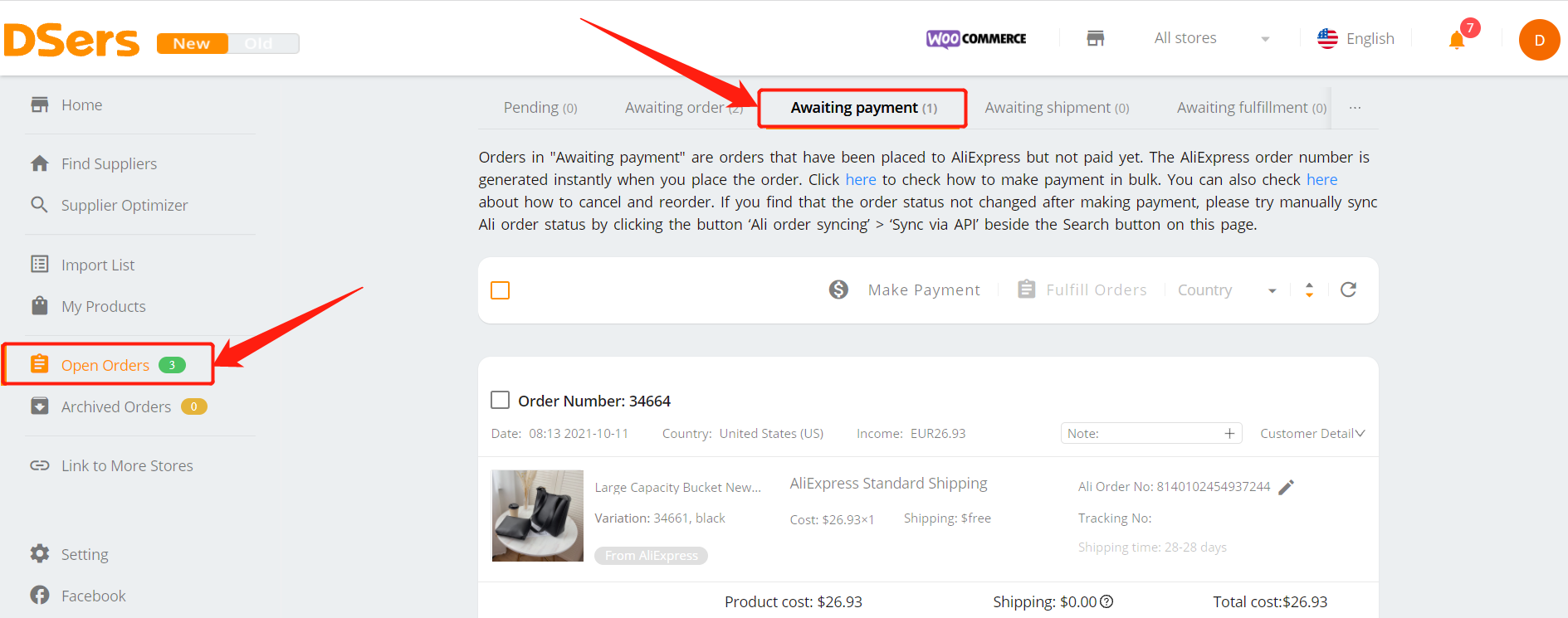 Fulfill an order from start to finish with Woo DSers - Awaiting payment - Woo DSers