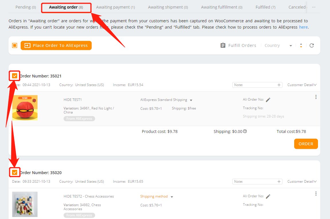 Fulfill orders manually on Woo DSers - Awaiting order - Woo DSers
