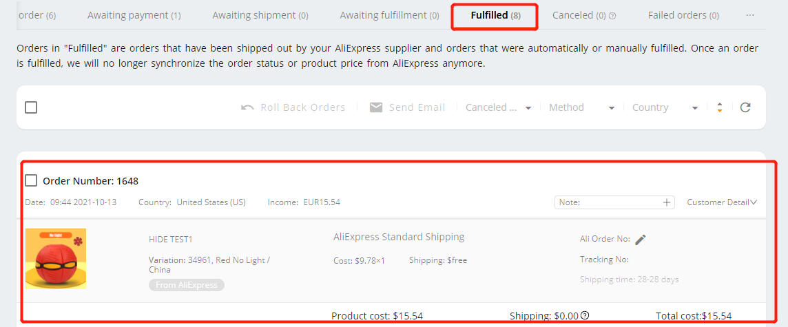 Fulfill orders manually on WooCommerce with Woo DSers - Fulfilled tab - Woo DSers
