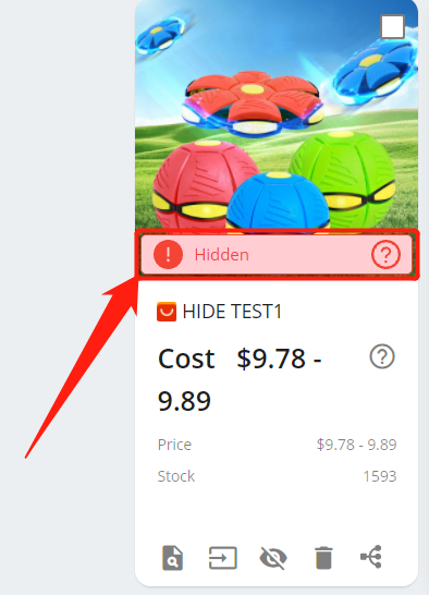 Hide a product with Woo DSers - Notification of a hidden product - Woo DSers