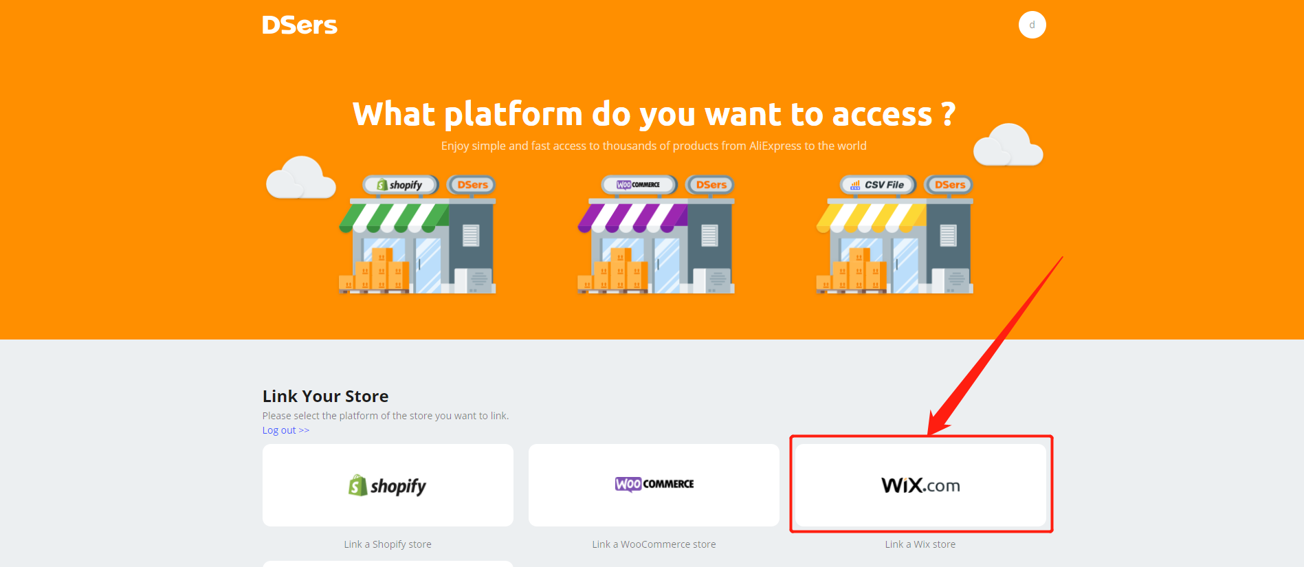 Link your Wix store - select Wix - Wix DSers