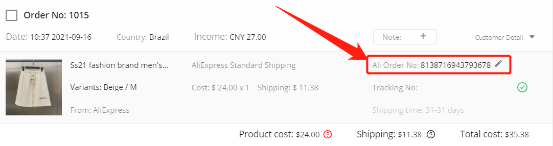 Orders to Brazil specifications - Ali Order No. - Woo DSers