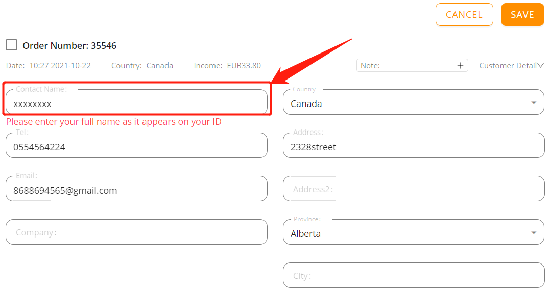 Orders to Canada specifications - Name Spacing - Woo DSers