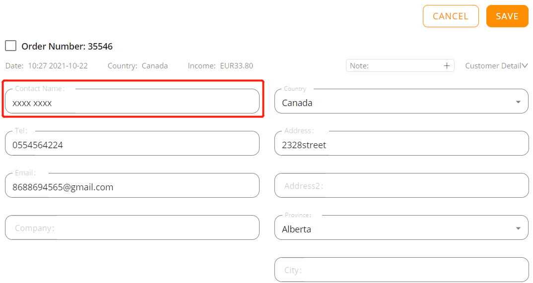 Orders to Canada specifications - Contact Name - Woo DSers