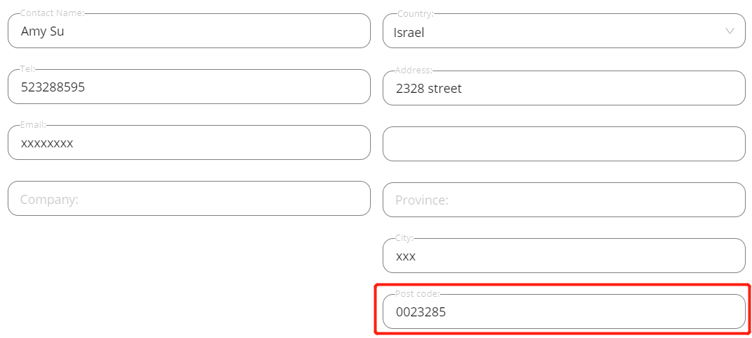 Orders to Israel specifications - change ZIP code - Woo DSers