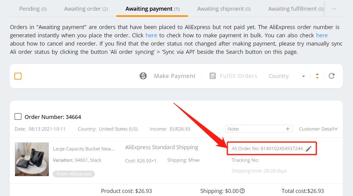 Pay an order on AliExpress - AliExpress order number - Woo DSers