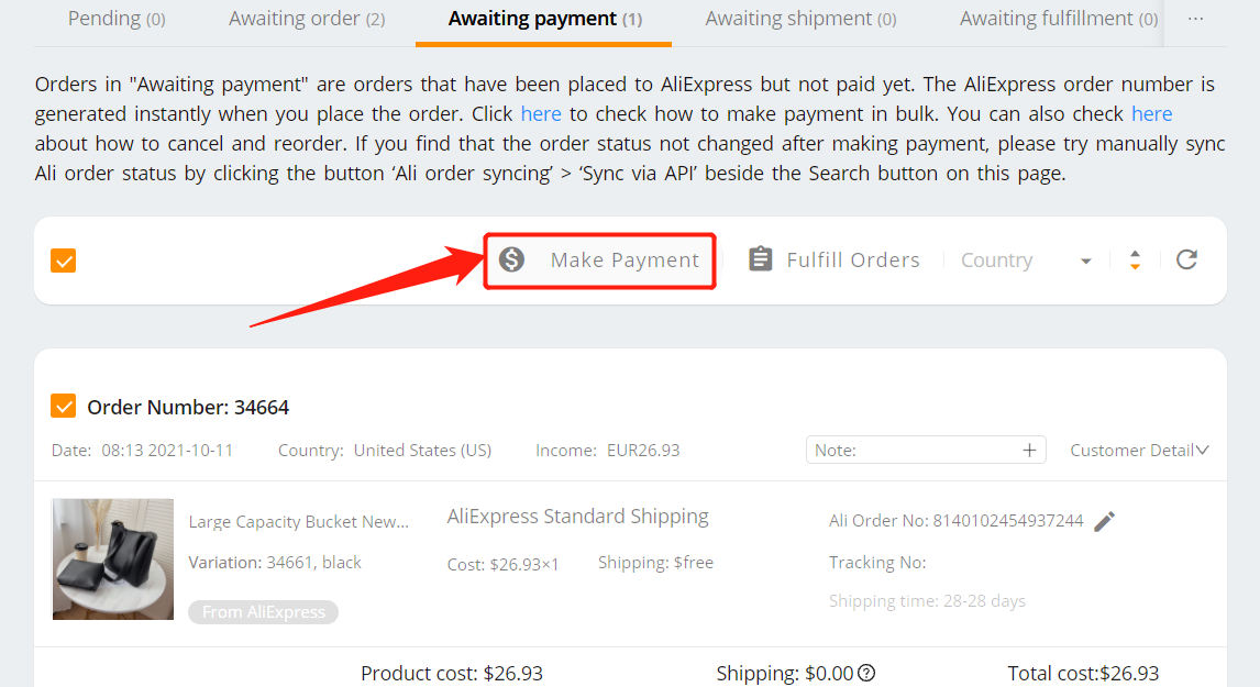 Pay an order on AliExpress - make payment - Woo DSers