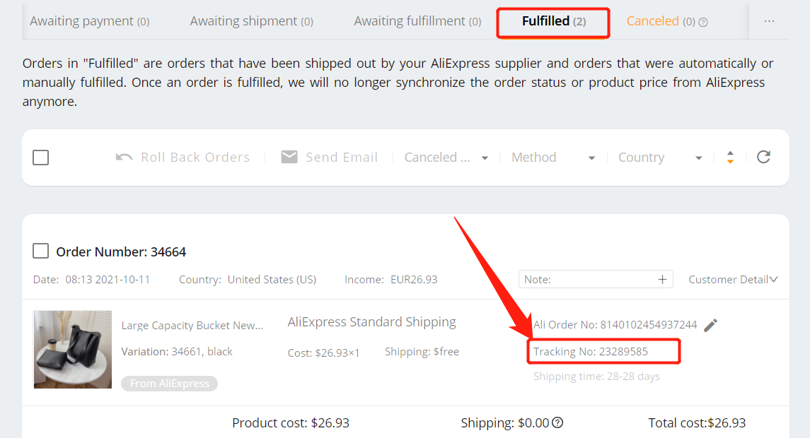 Pay an order on AliExpress - tracking number - Woo DSers