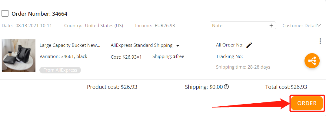 Place an order from WooCommerce to AliExpress - Click ORDER - Woo DSers