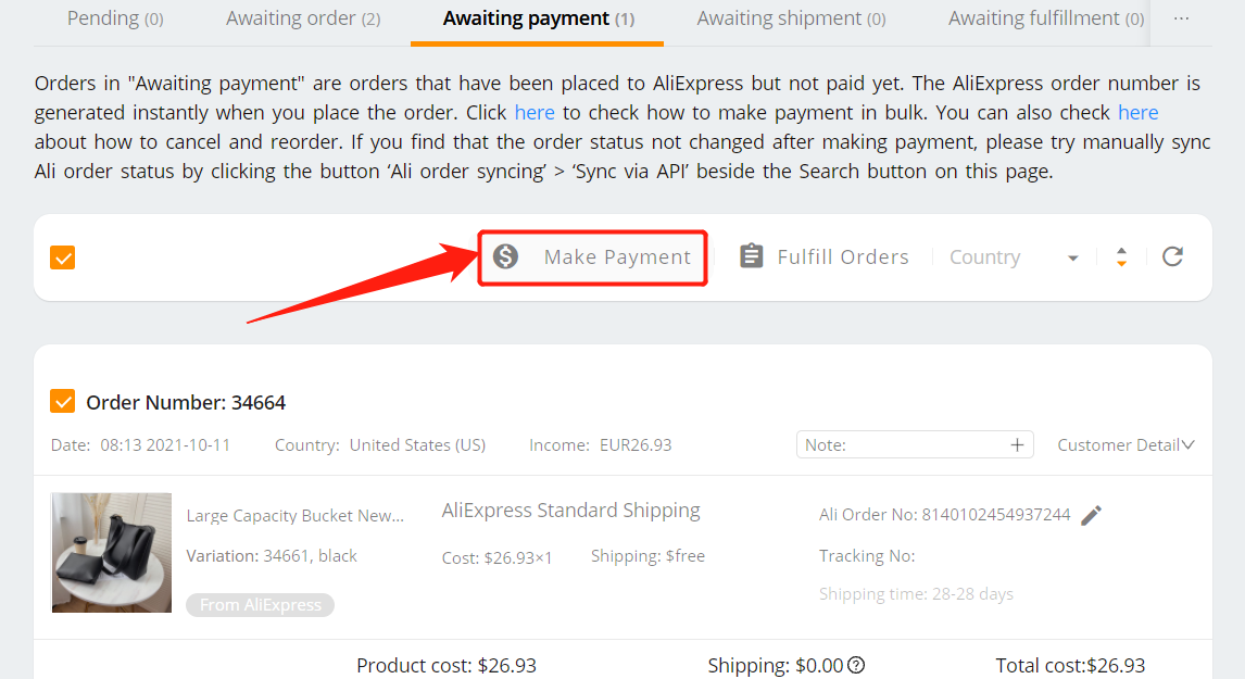 Place an order from WooCommerce to AliExpress - Make payment - Woo DSers