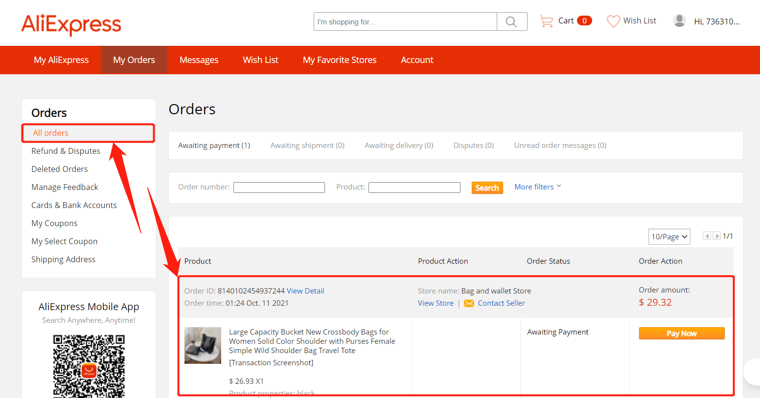 Place an order from WooCommerce to AliExpress - AliExpress all orders - Woo DSers