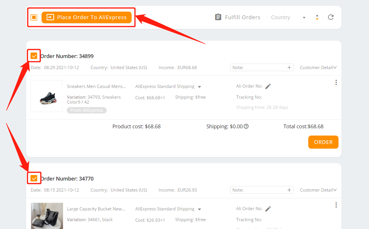 Place multiple orders from WooCommerce to AliExpress - Place orders to AliExpress - Woo DSers