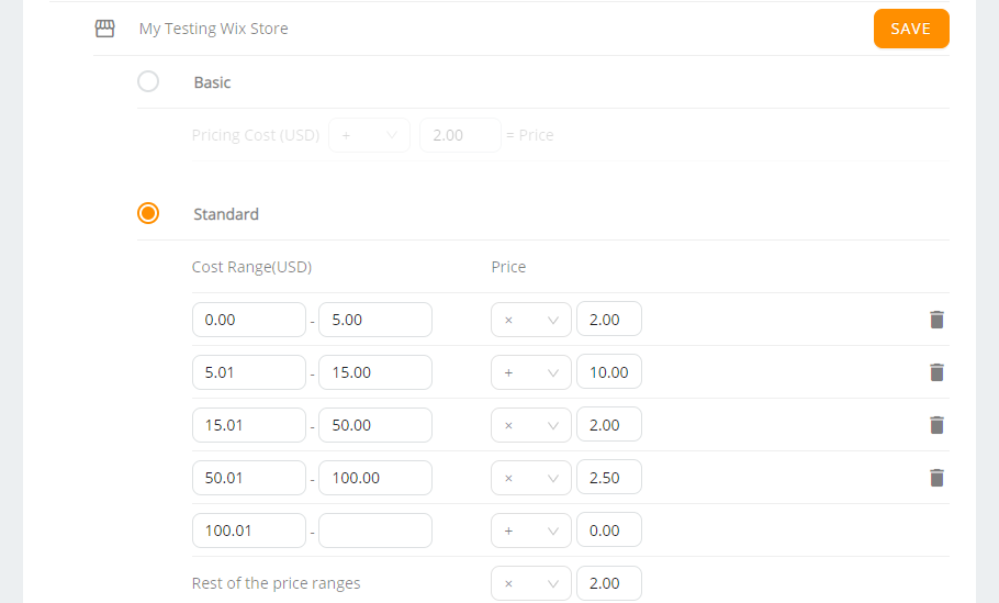 Pricing Rule - Standard Pricing Rule Example - Wix DSers