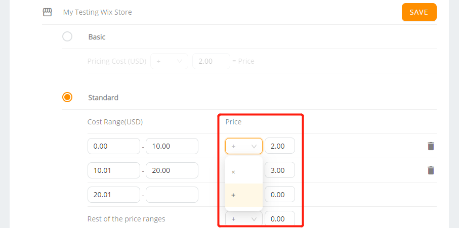 Pricing Rule - Standard Pricing Rule - Price - Wix DSers