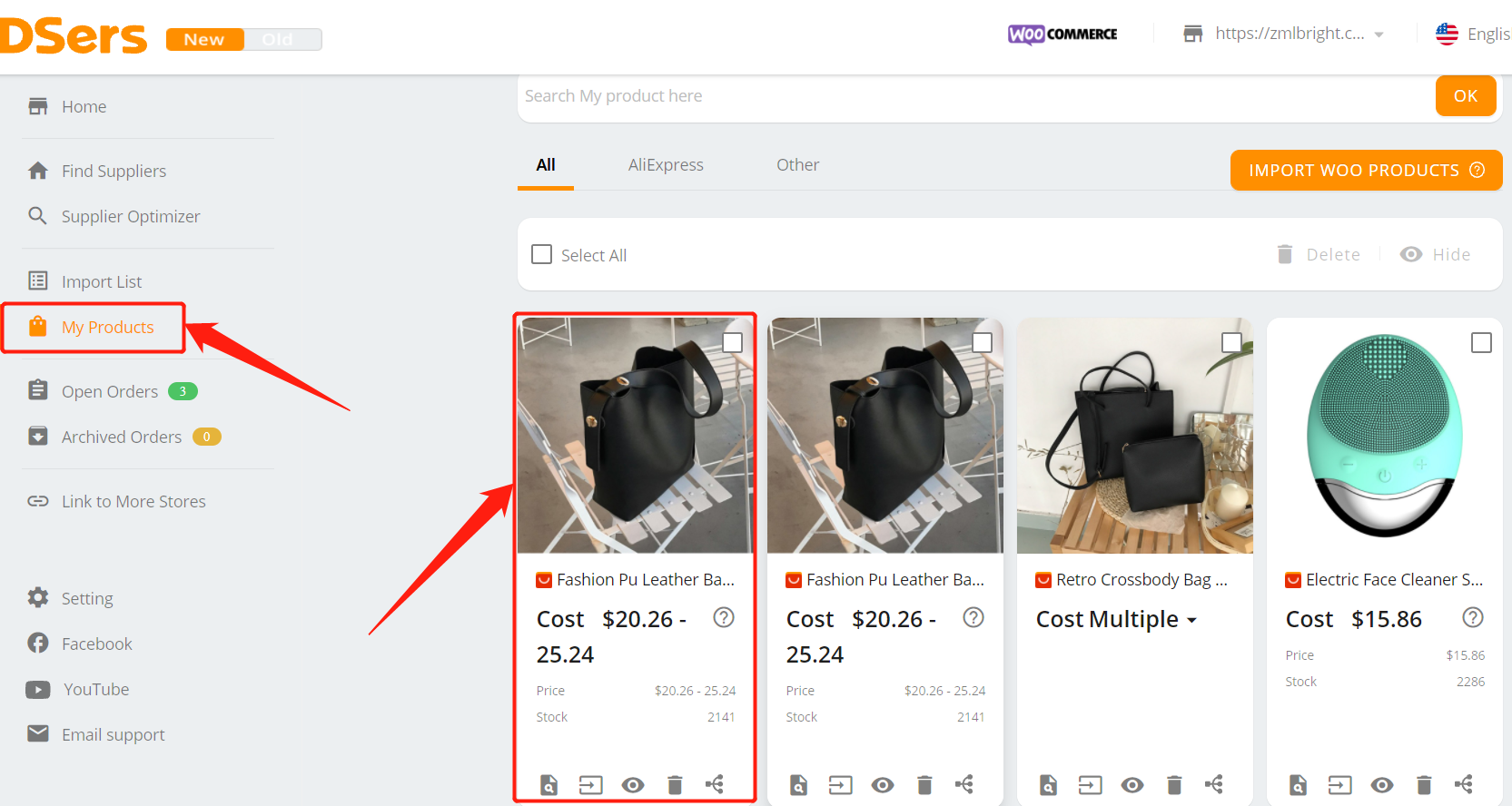 Push a product to your WooCommerce store with Woo DSers - My Products - Woo DSers