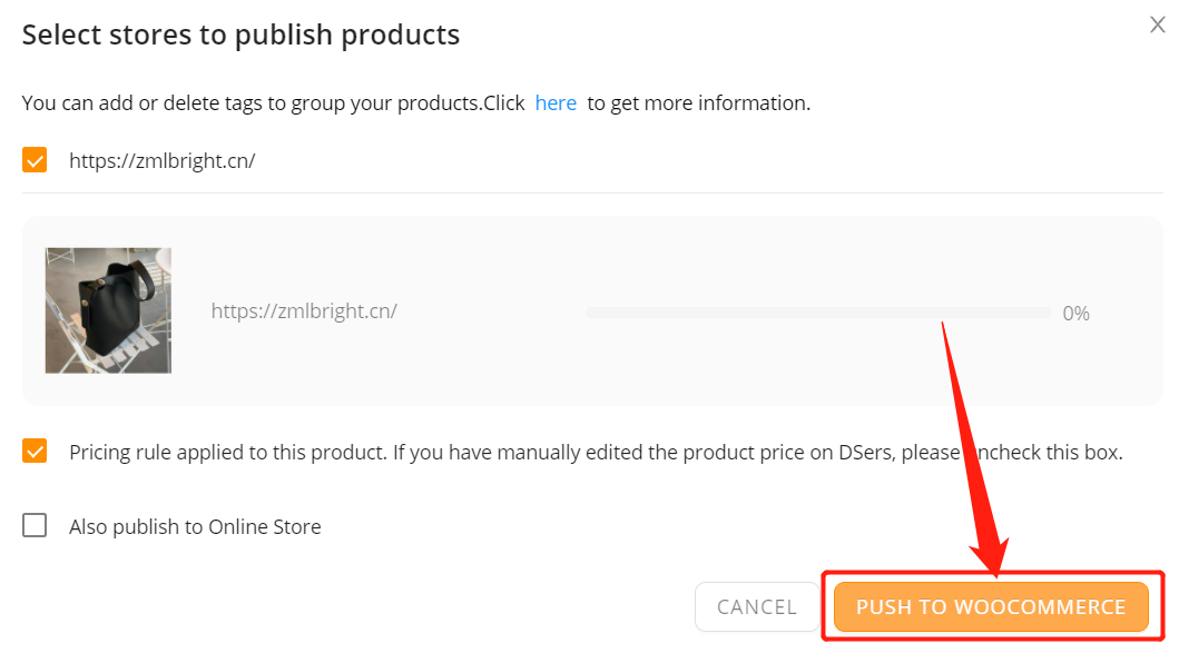 Push a product to your WooCommerce store with Woo DSers - Push to Woo Store - Woo DSers