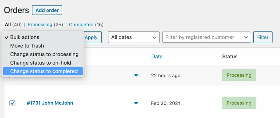 Re-order Awaiting fulfillment order - change status to completed - Woo DSers