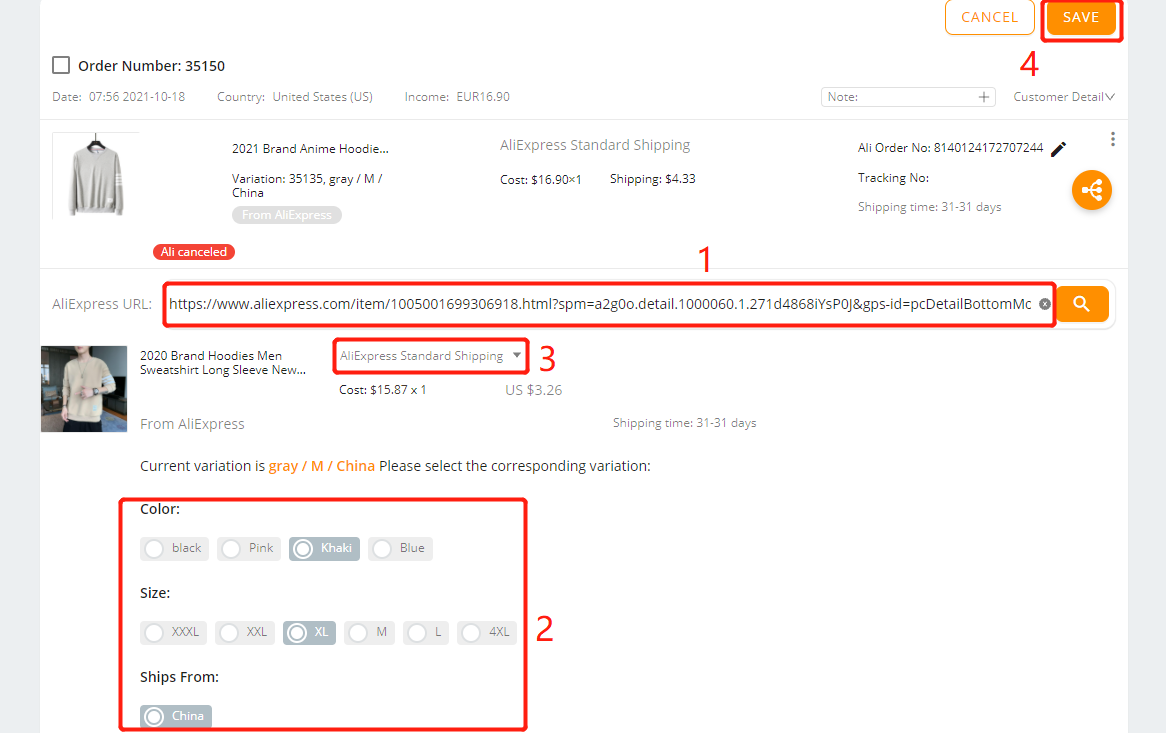 Re-order Awaiting payment orders - follow the steps and click SAVE - Woo DSers