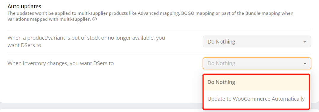 Set notification - Auto update update to Woo - Woo DSers