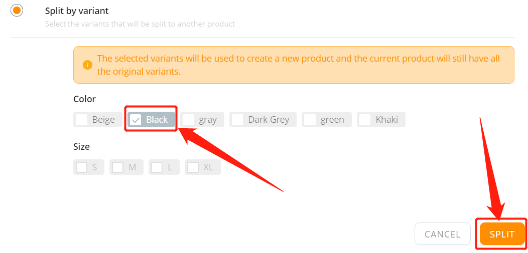 Split a product - Split by variation - Woo DSer