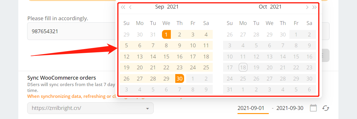 Synchronize Orders from WooCommerce - Select a date range - Woo DSers