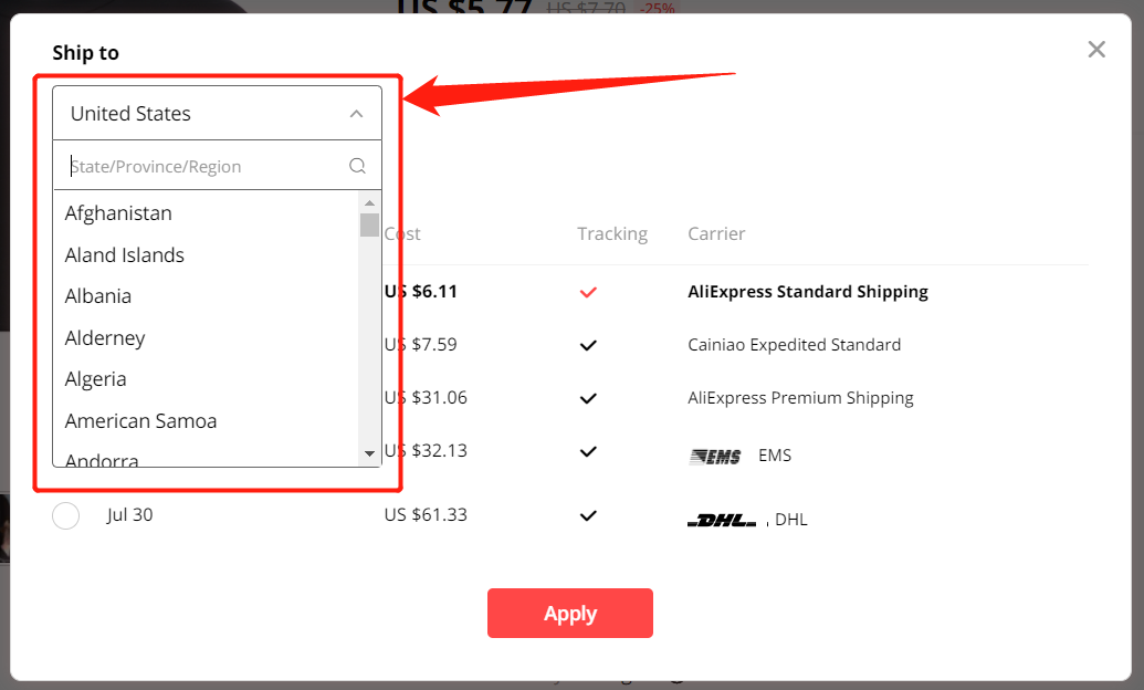 Why can’t I select a shipping method - choose a region or country - Woo DSers