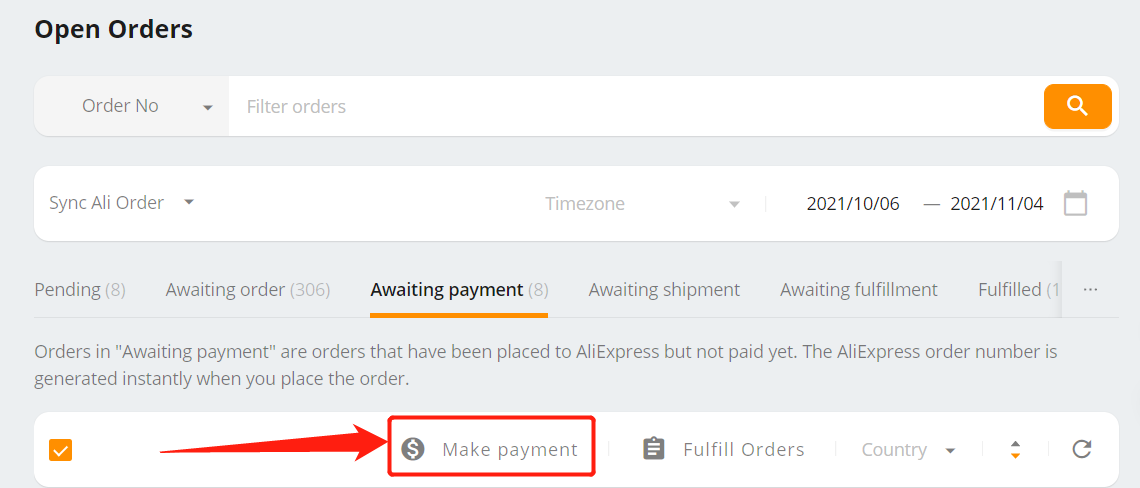 Place an order to AliExpress - Click the Make payment button - Wix DSers