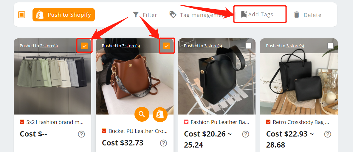 Tag products in Import List - Tag multiple products - Shopify DSers