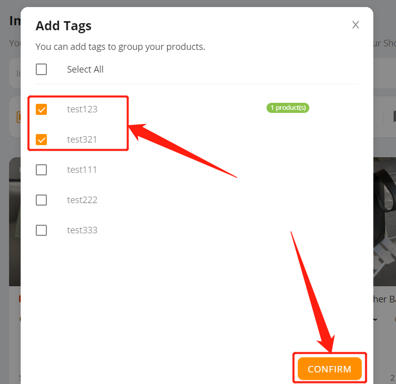 Tag products in Import List - Confirm - Shopify DSers