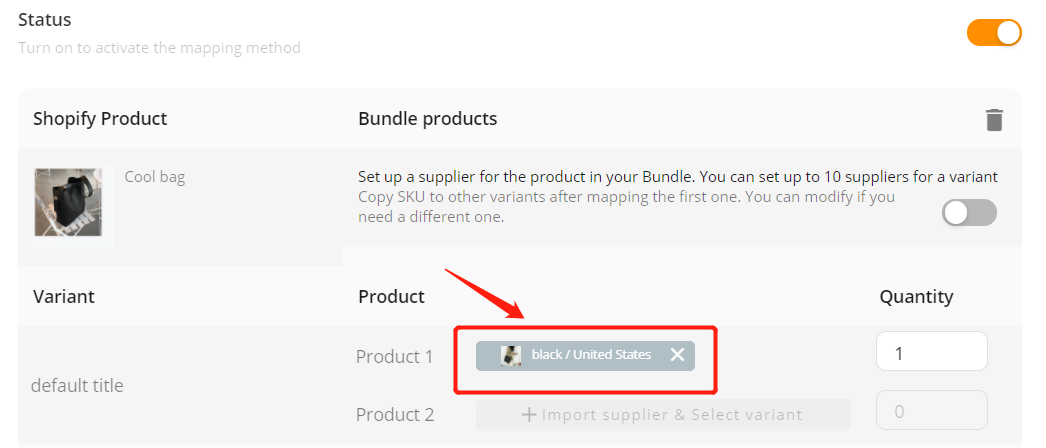 Create Bundles of products - the variant name appears - Shopify DSers