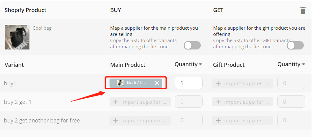 Create Buy One Get One offers - Mapping of Buy 1 - Shopify DSers