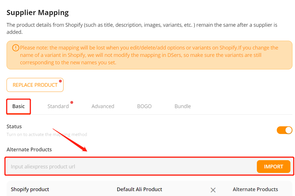 Add a substitute supplier to a Shopify product - Import URL - Shopify DSers