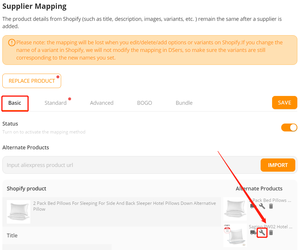 Add a substitute supplier to a Shopify product - Set - Shopify DSers