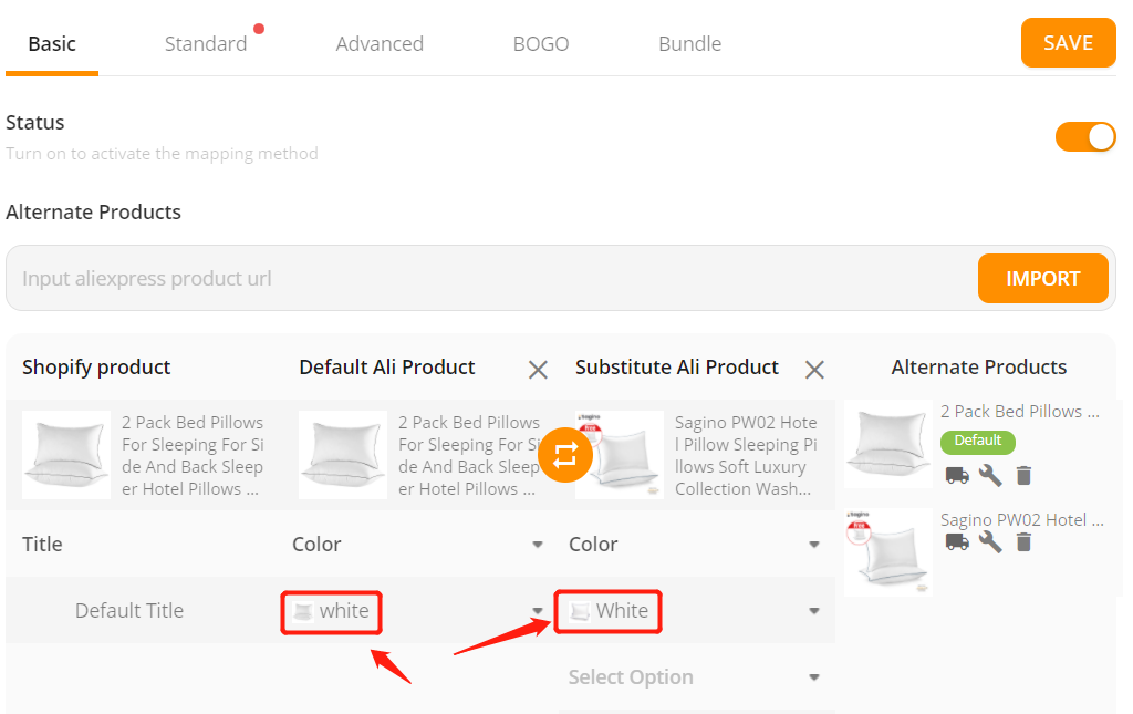 Add a substitute supplier to a Shopify product - Select variants - Shopify DSers
