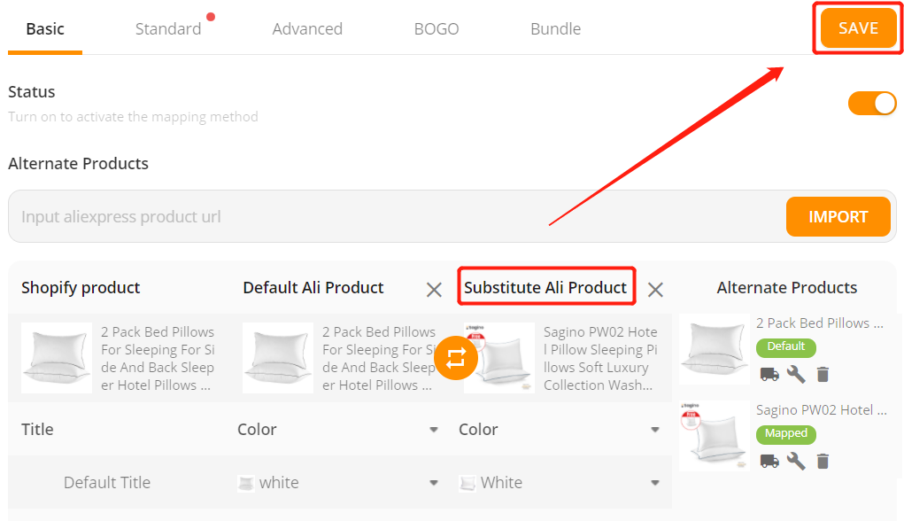 Connect multiple suppliers to one product - Click on SAVE - Shopify DSers