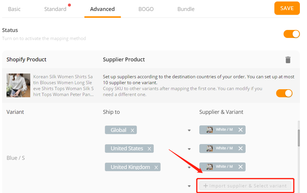 Advanced Mapping - Import Supplier & Select Variant - Shopify DSers