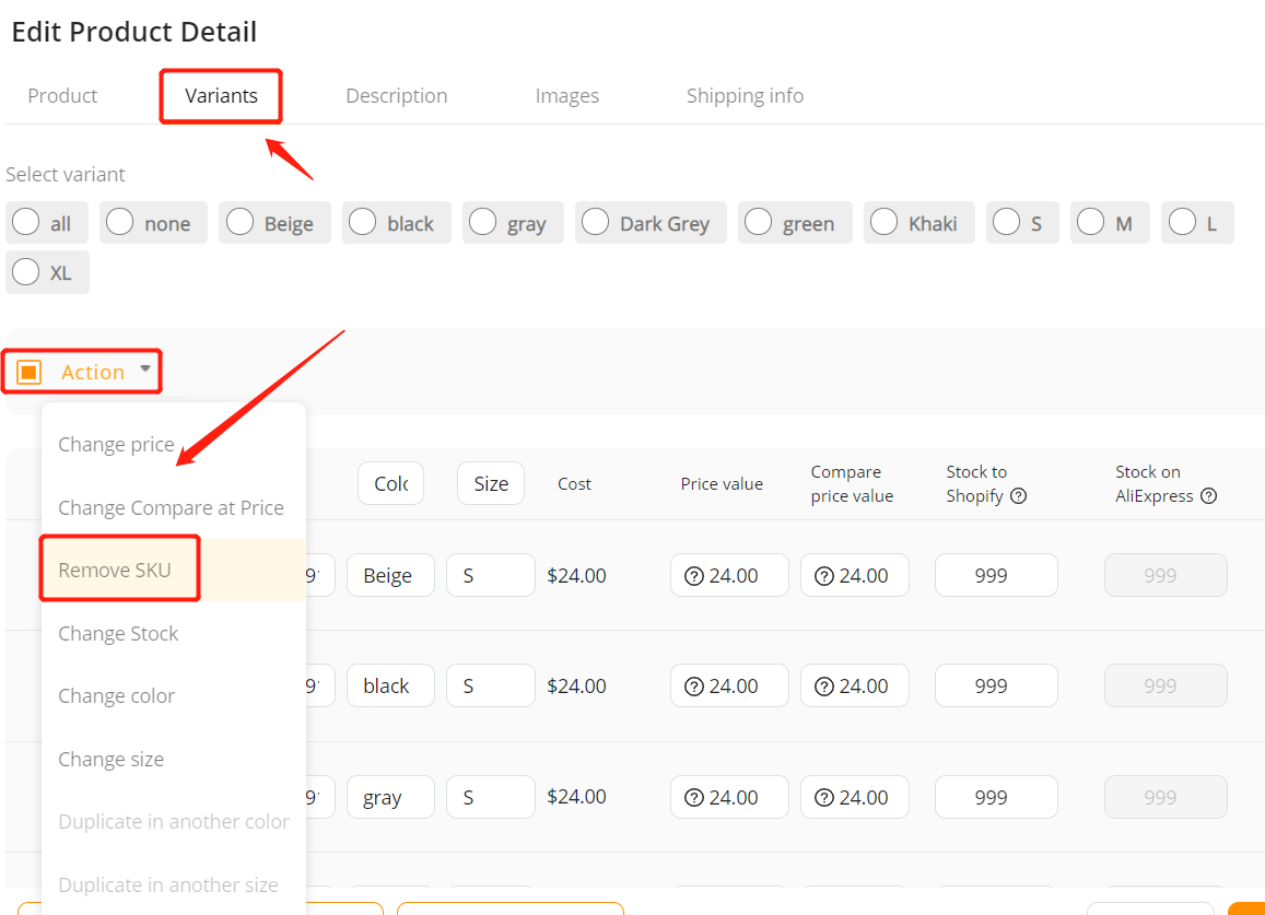 Why I can't push my product from DSers to Shopify - Remove SKUs - Shopify DSers